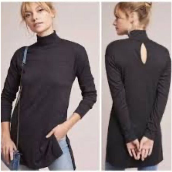 Anthropologie Vanessa Virginia, black/gold, metallic turtleneck sweater XS - Picture 1 of 11